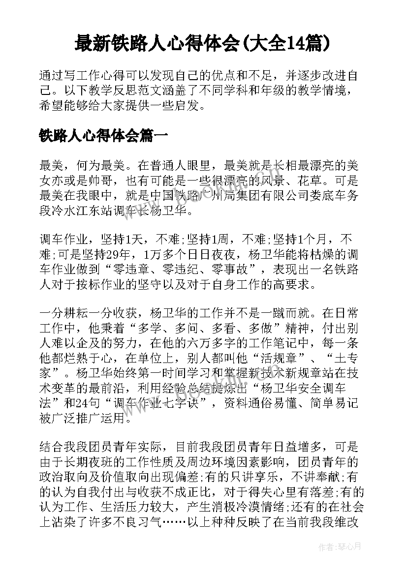 最新铁路人心得体会(大全14篇)