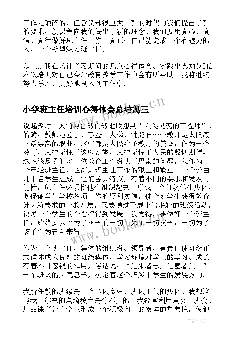 小学班主任培训心得体会总结(汇总10篇)