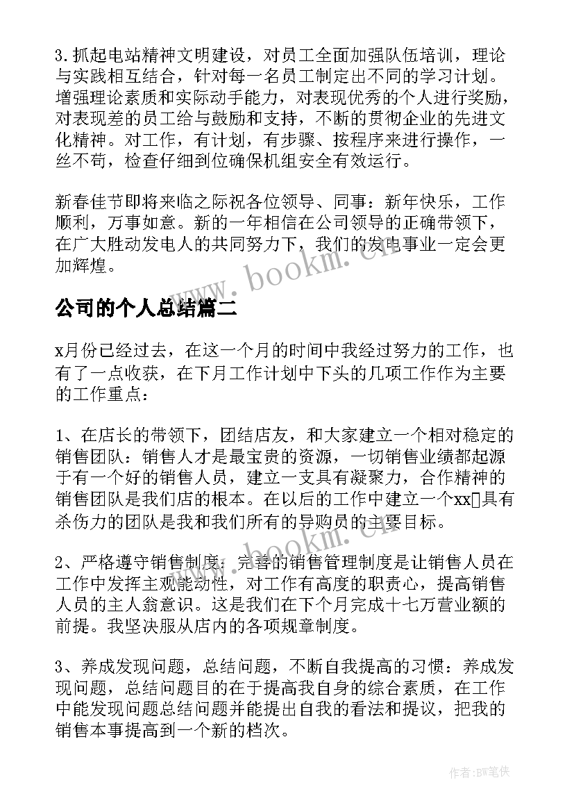 2023年公司的个人总结 公司员工个人总结(通用10篇)