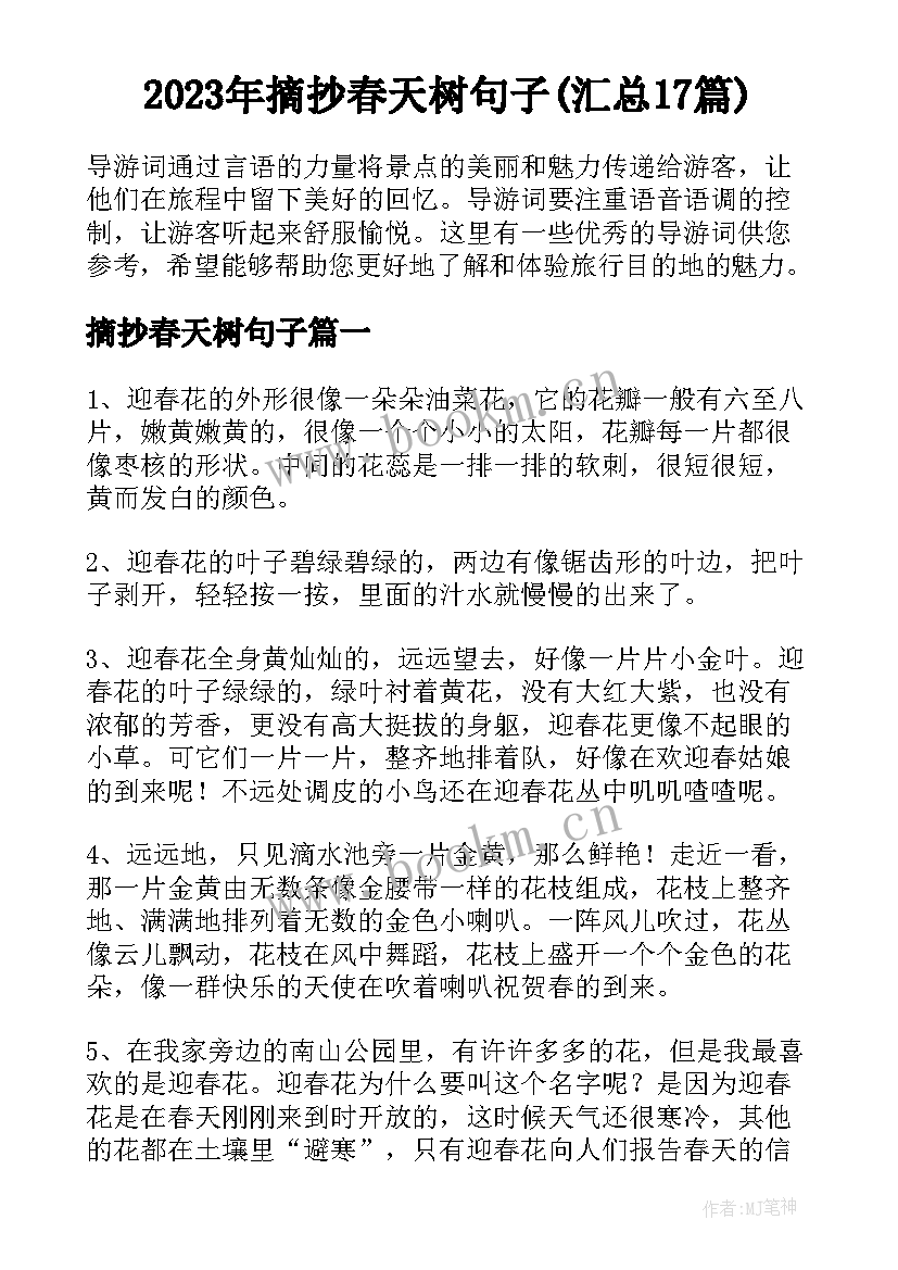 2023年摘抄春天树句子(汇总17篇)