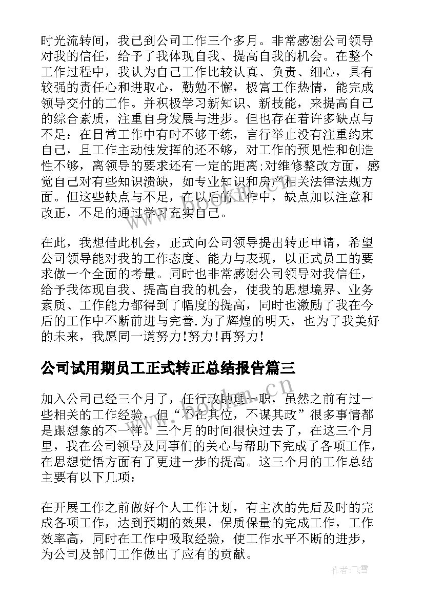 2023年公司试用期员工正式转正总结报告 公司员工试用期转正工作总结(大全11篇)