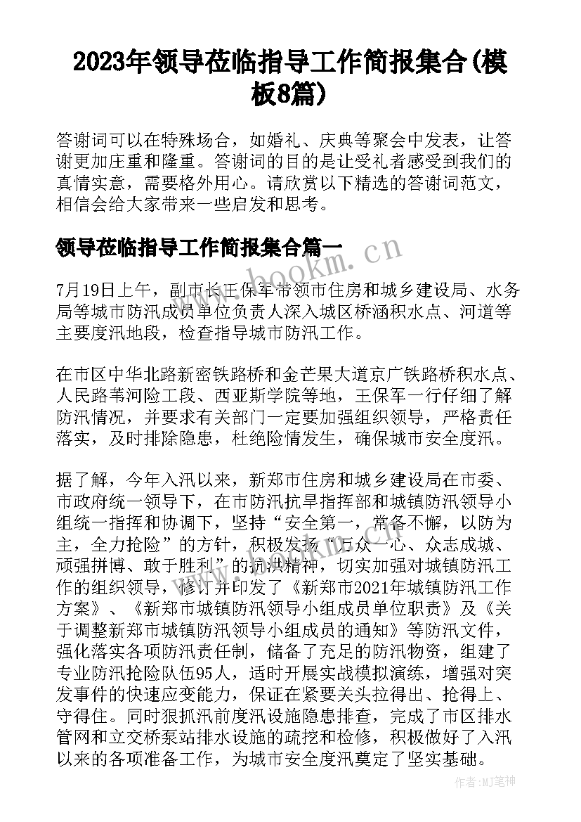 2023年领导莅临指导工作简报集合(模板8篇)