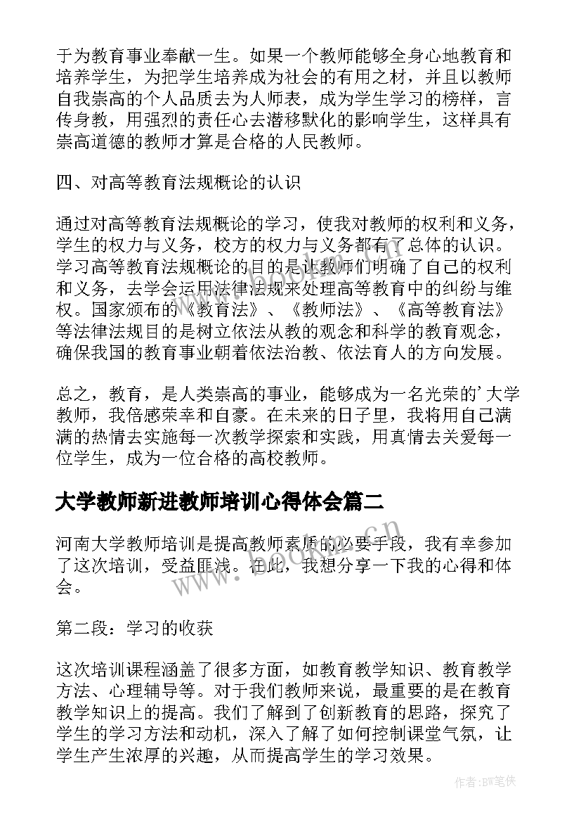 大学教师新进教师培训心得体会(模板11篇)