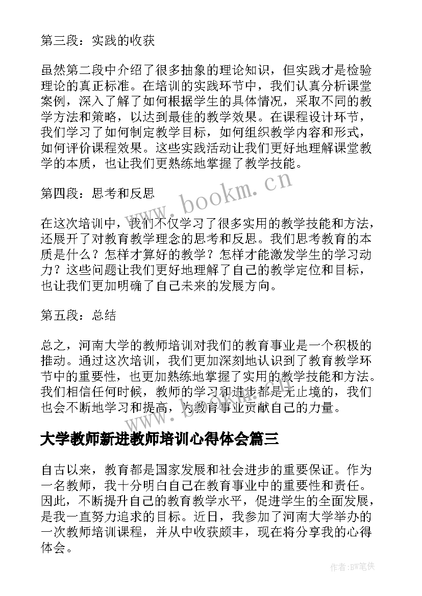 大学教师新进教师培训心得体会(模板11篇)