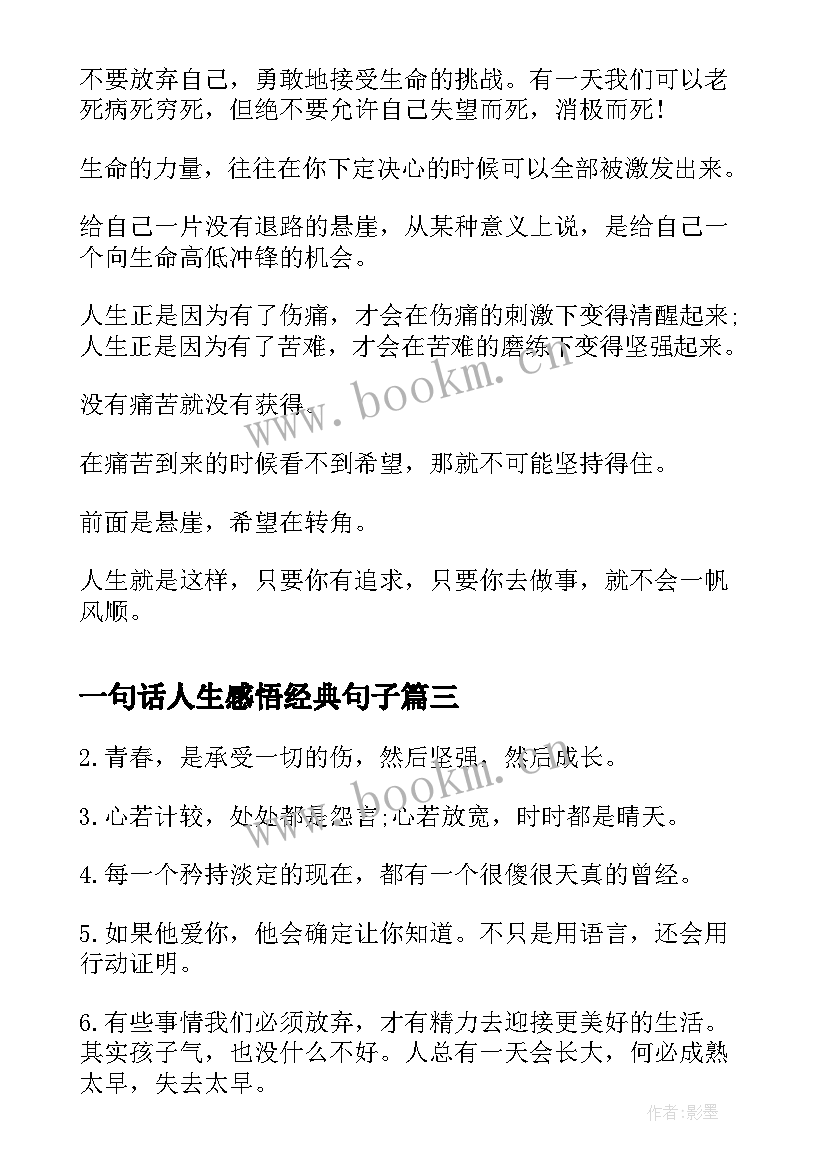 2023年一句话人生感悟经典句子(精选8篇)