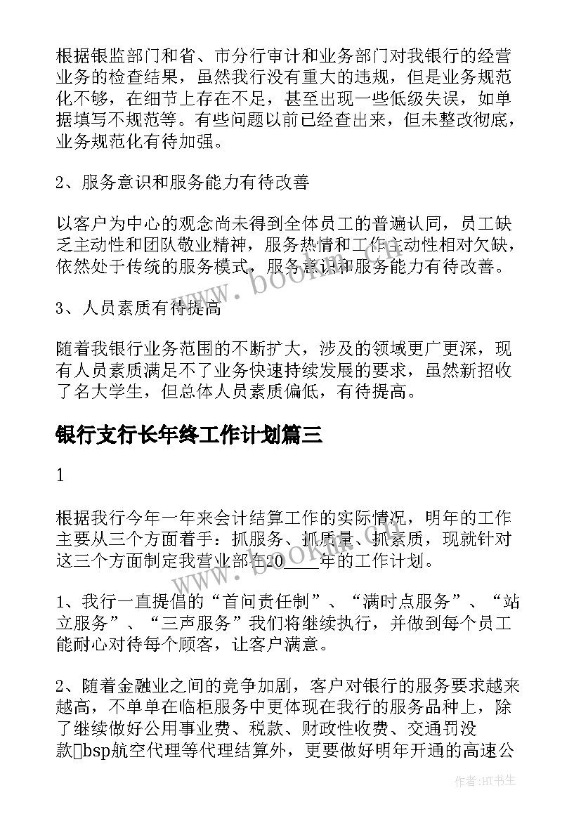 2023年银行支行长年终工作计划 银行支行副行长工作计划(精选8篇)