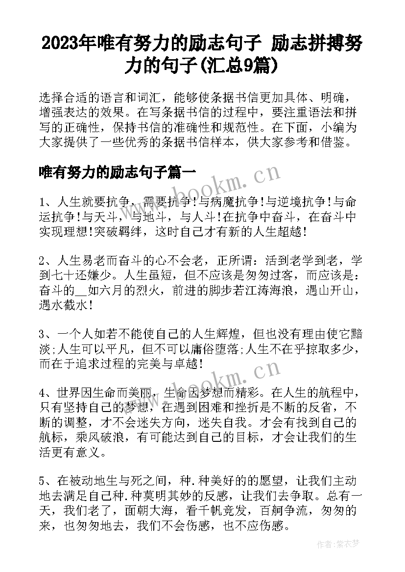 2023年唯有努力的励志句子 励志拼搏努力的句子(汇总9篇)