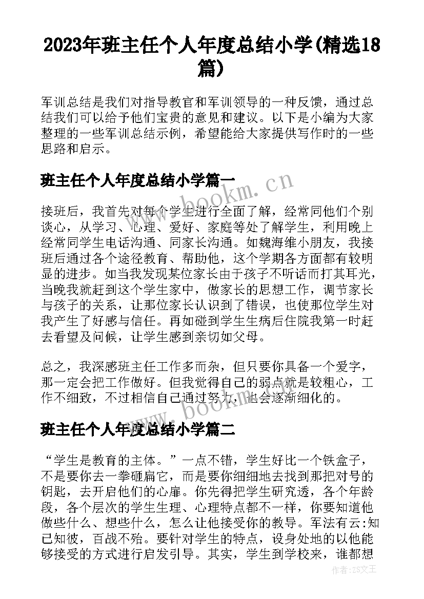 2023年班主任个人年度总结小学(精选18篇)