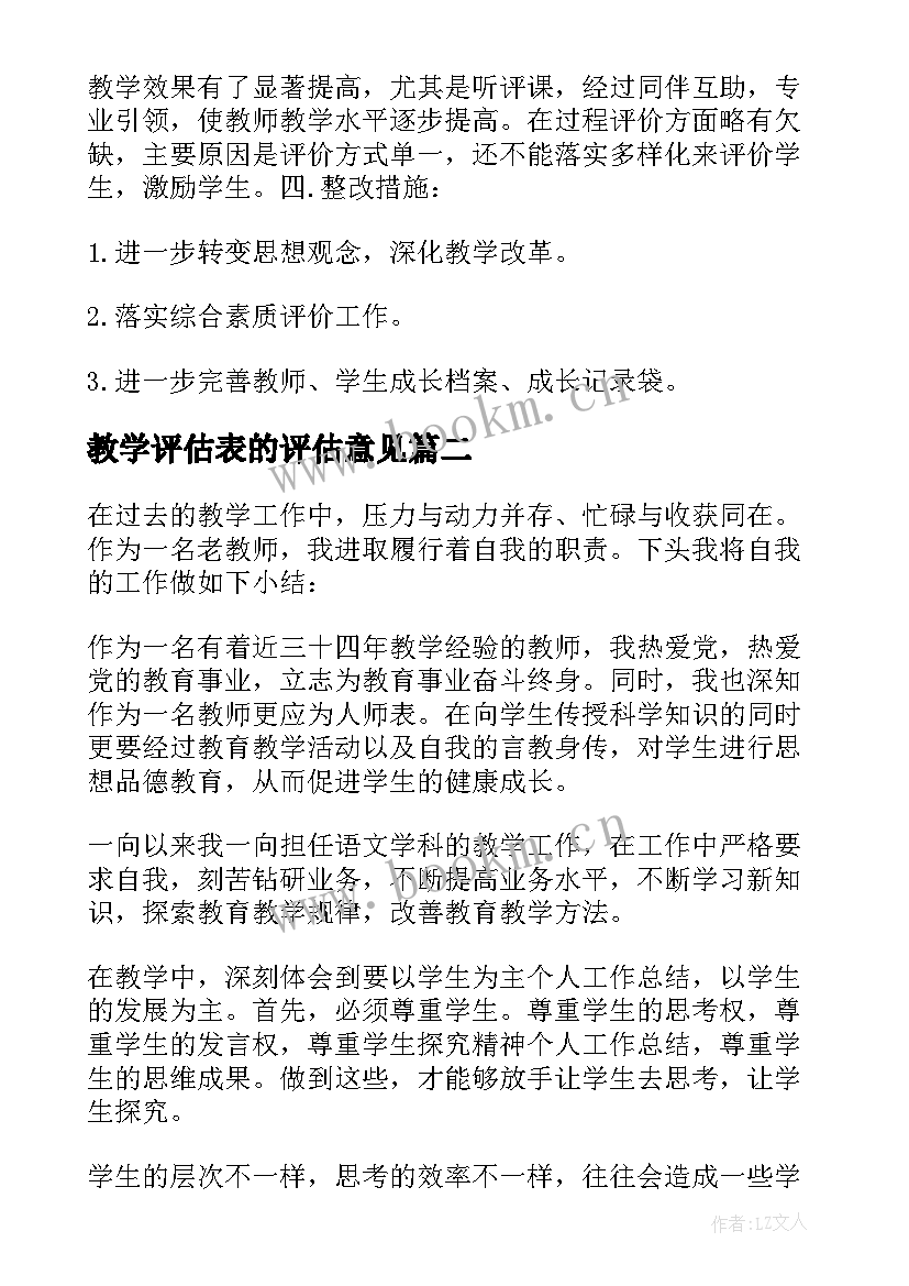 教学评估表的评估意见 教师教学评估报告书(优秀19篇)