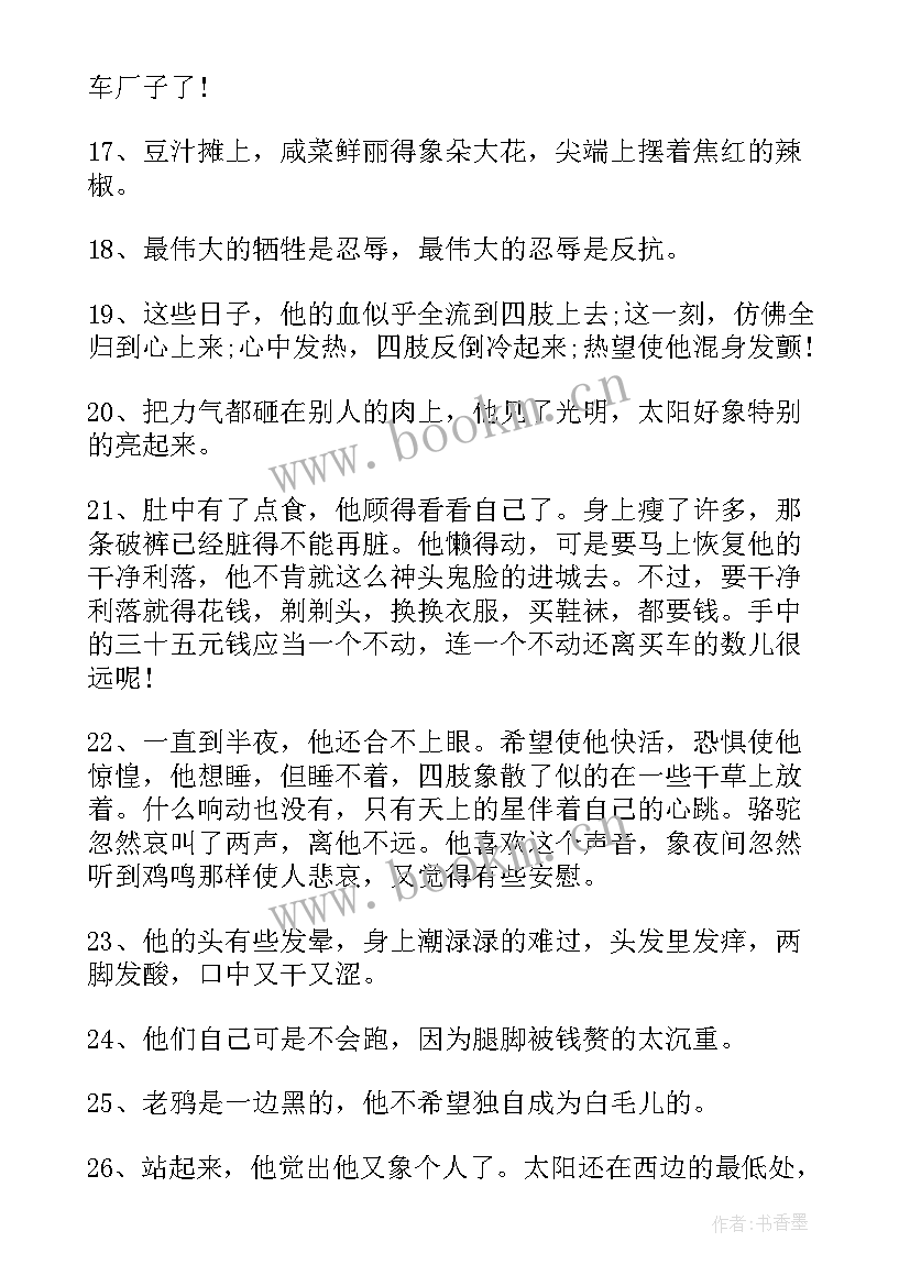 2023年骆驼祥子的好句好段摘抄 骆驼祥子好句好段(汇总8篇)