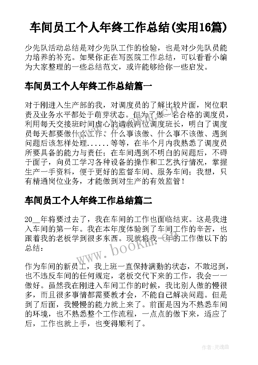 车间员工个人年终工作总结(实用16篇)