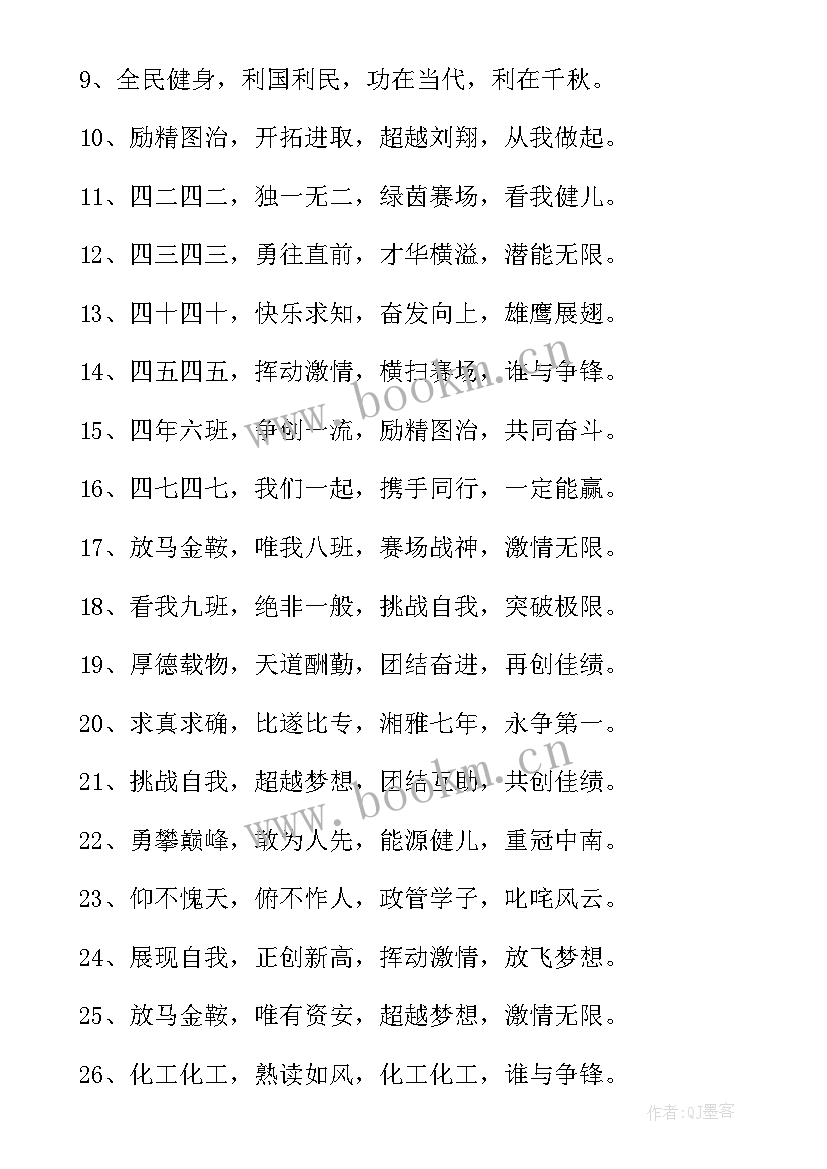 2023年独一无二的运动会班级口号 班级运动会入场口号霸气(实用17篇)