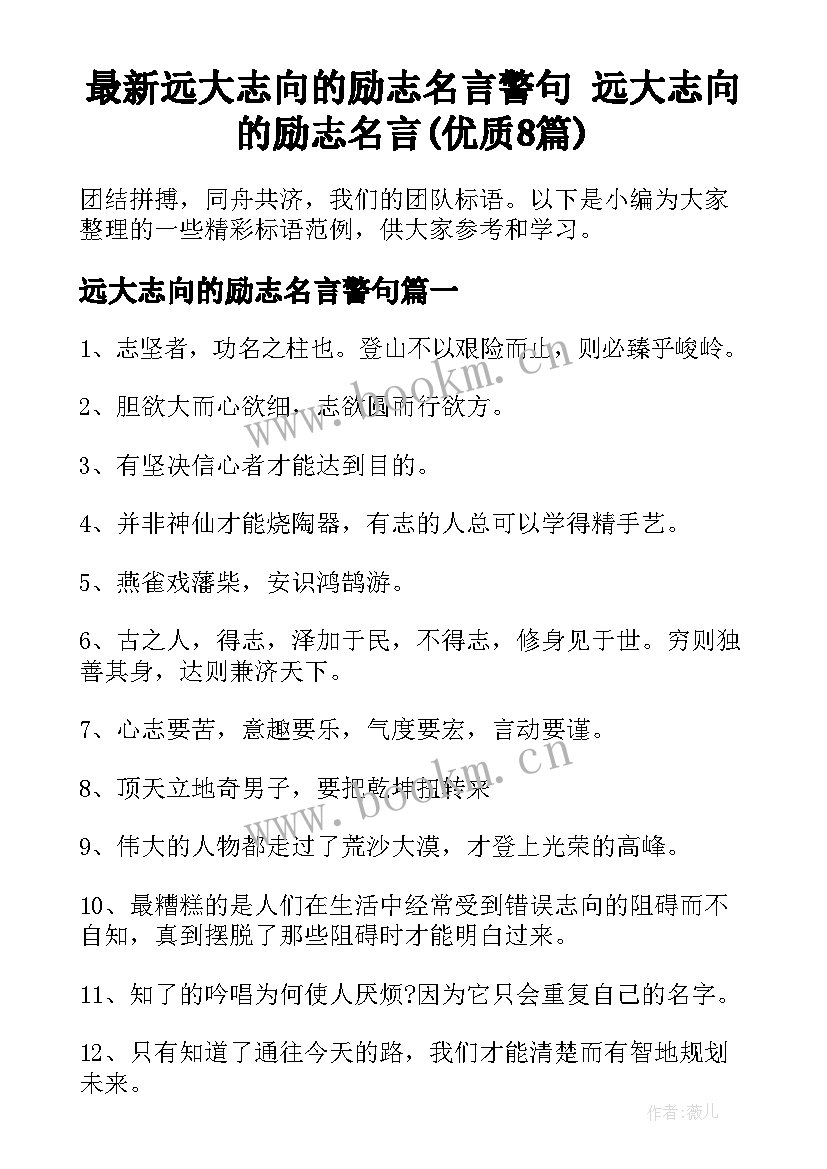 最新远大志向的励志名言警句 远大志向的励志名言(优质8篇)