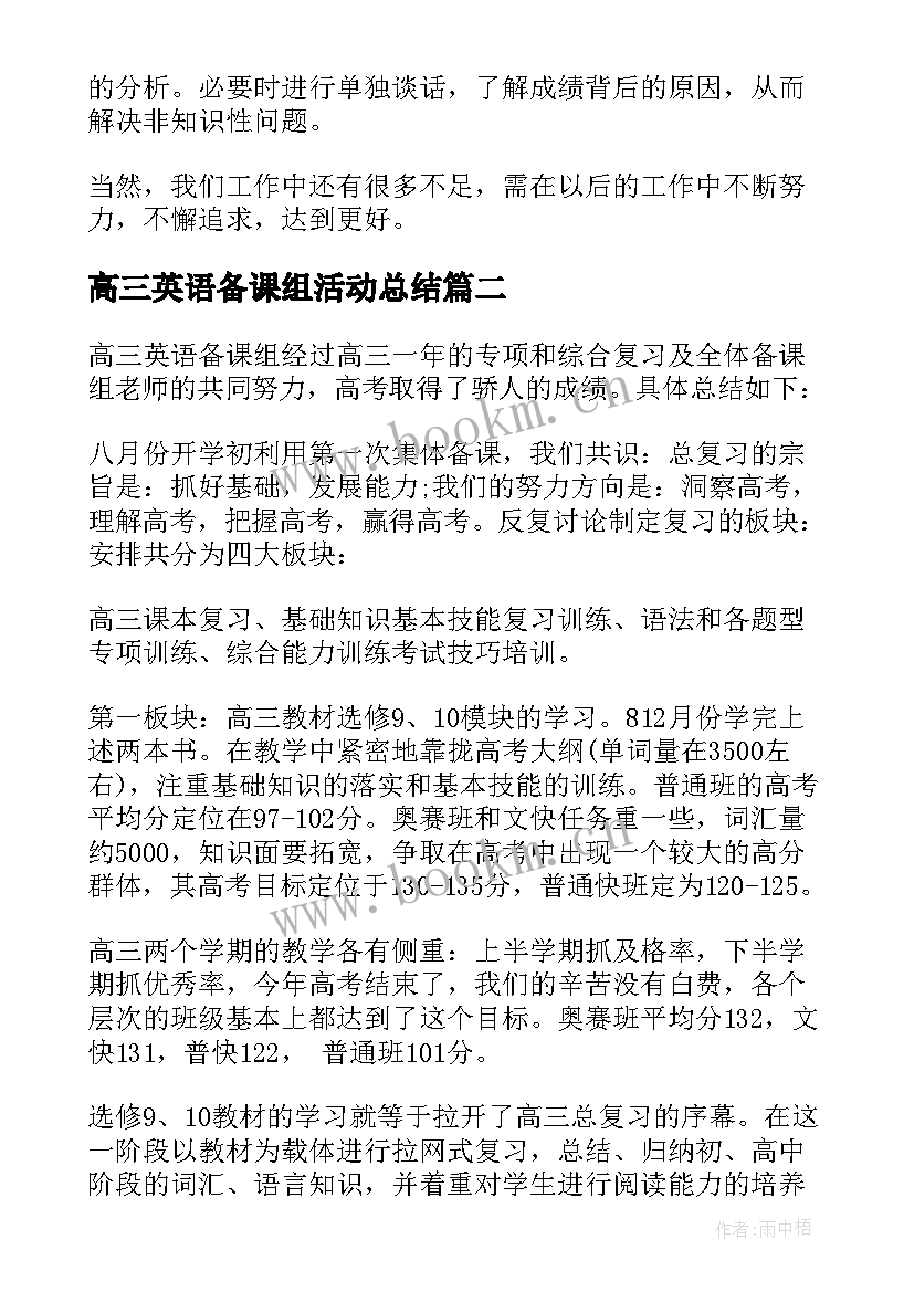 最新高三英语备课组活动总结 高三下期英语备课组工作总结(优质8篇)