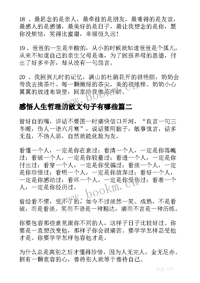 最新感悟人生哲理的散文句子有哪些 人生哲理感悟句子(通用10篇)