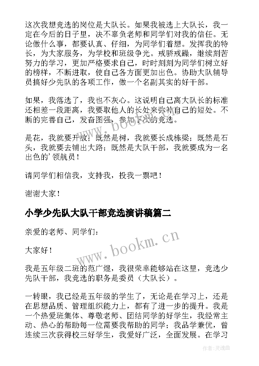 小学少先队大队干部竞选演讲稿 少先队员竞选大队干部演讲稿(优质16篇)