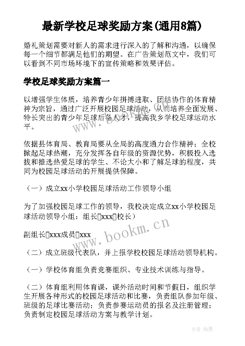 最新学校足球奖励方案(通用8篇)