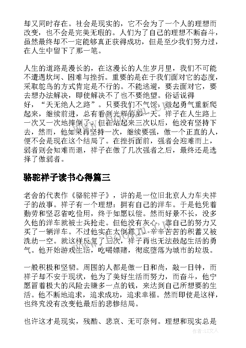 骆驼祥子读书心得(大全14篇)