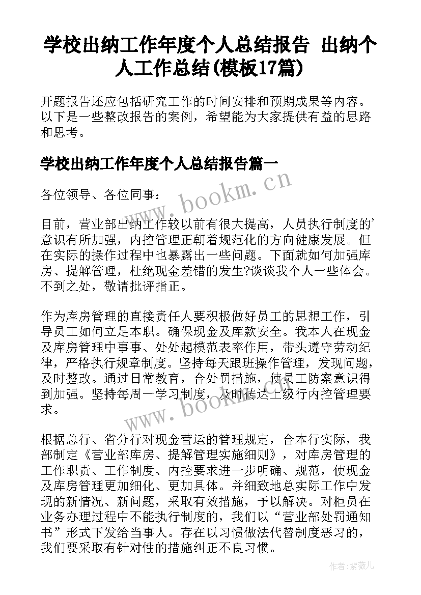 学校出纳工作年度个人总结报告 出纳个人工作总结(模板17篇)