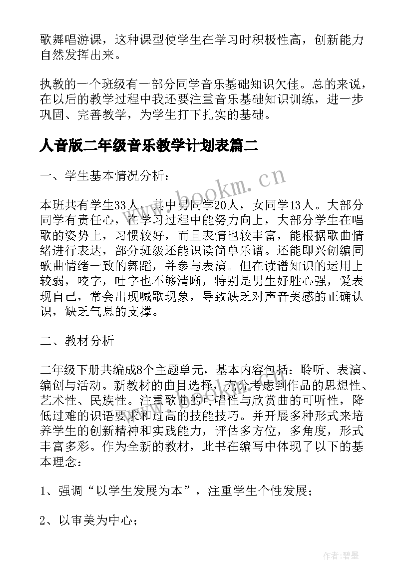 最新人音版二年级音乐教学计划表 人音版小学音乐五年级教学计划(大全19篇)