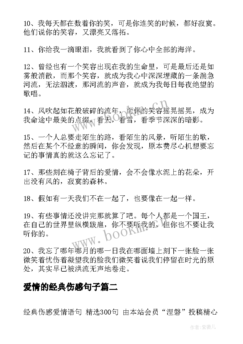 最新爱情的经典伤感句子 经典伤感爱情语录(模板16篇)