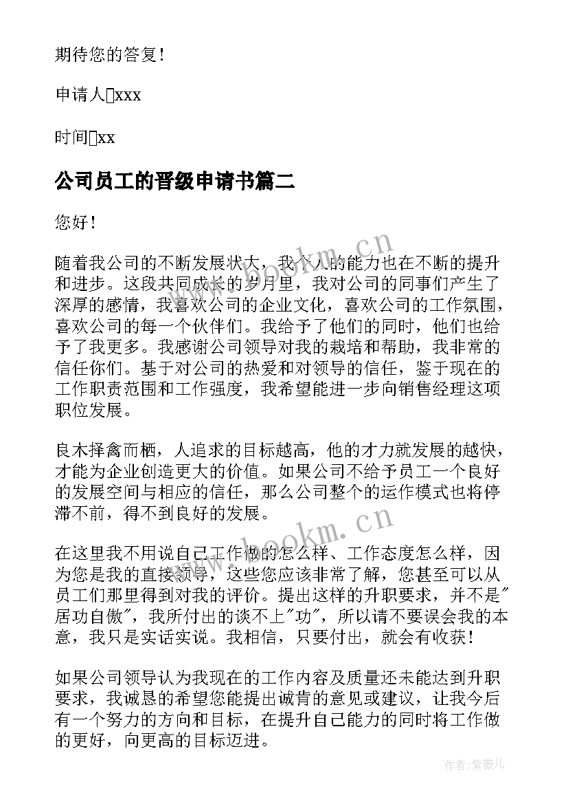 公司员工的晋级申请书(精选8篇)