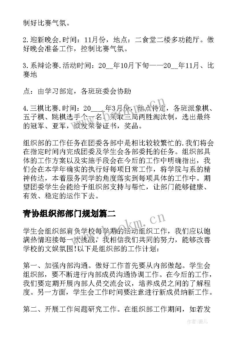 2023年青协组织部部门规划(优秀16篇)