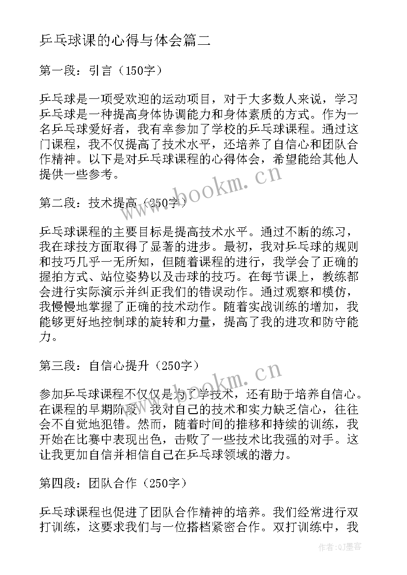 最新乒乓球课的心得与体会 乒乓球课的学习心得与体会(优质8篇)