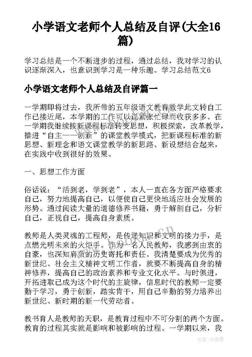 小学语文老师个人总结及自评(大全16篇)