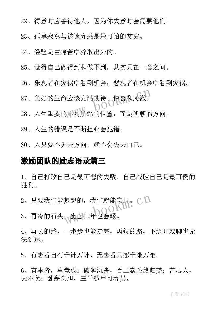 2023年激励团队的励志语录(汇总8篇)