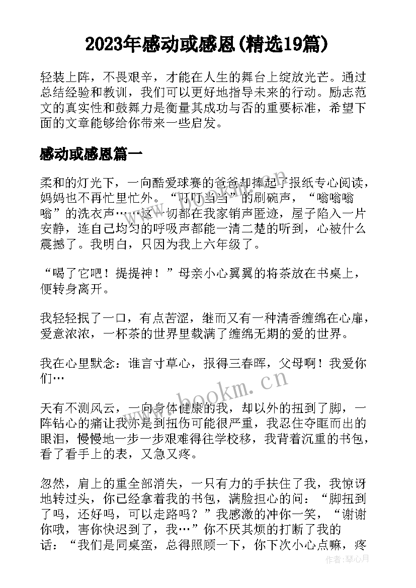 2023年感动或感恩(精选19篇)