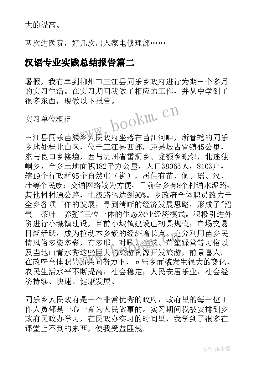 汉语专业实践总结报告 汉语实习报告(汇总13篇)