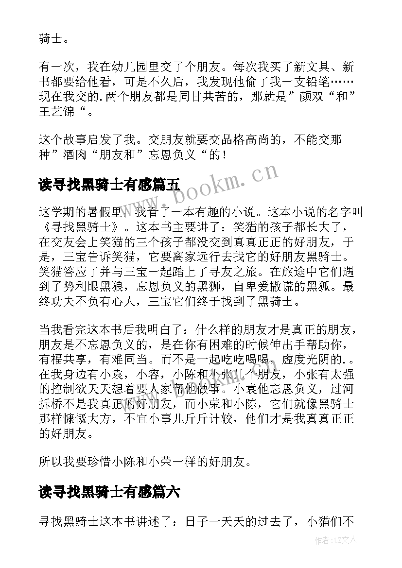 读寻找黑骑士有感 寻找黑骑士读后感(模板8篇)