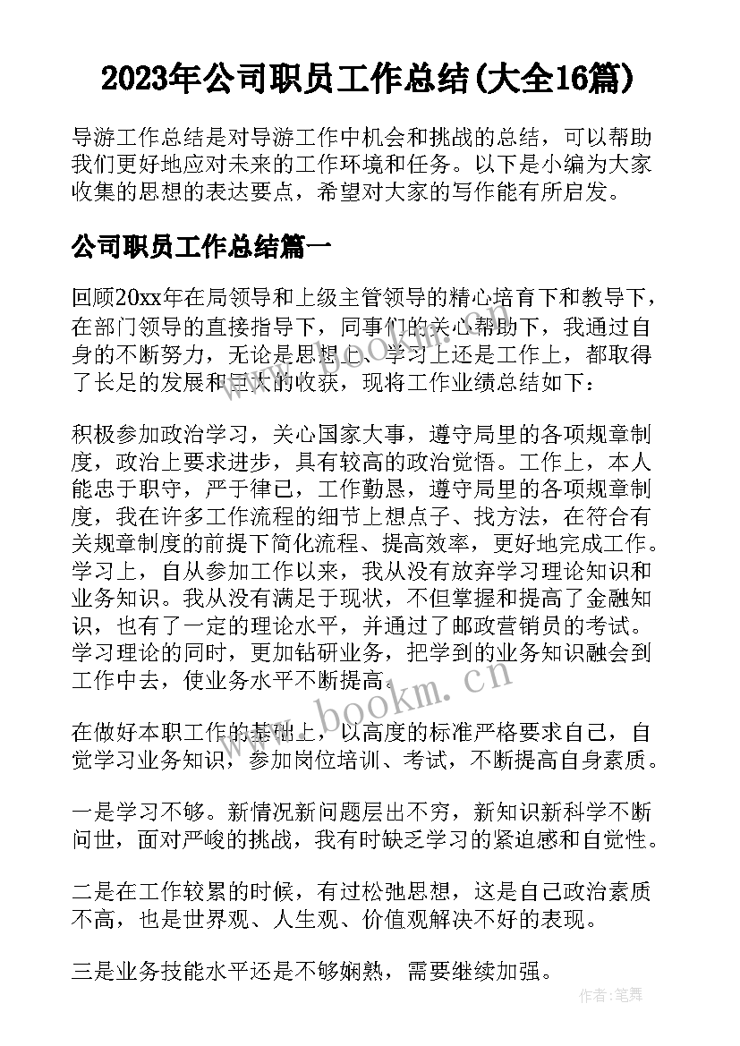 2023年公司职员工作总结(大全16篇)