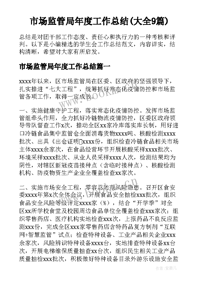 市场监管局年度工作总结(大全9篇)