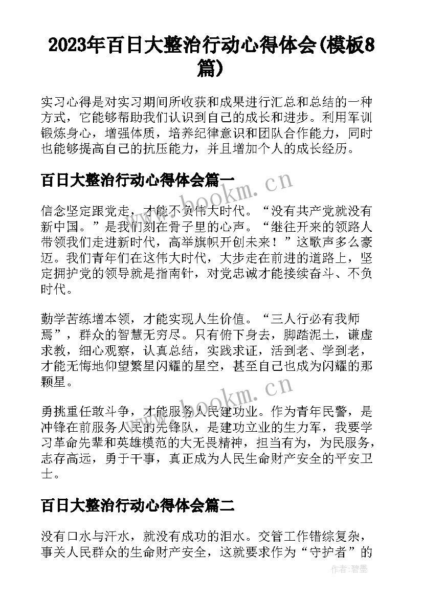 2023年百日大整治行动心得体会(模板8篇)