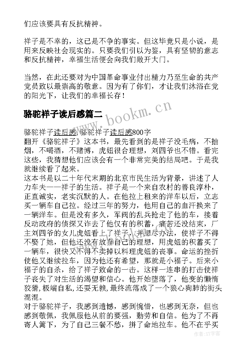 骆驼祥子读后感 骆驼祥子读后感骆驼祥子(优秀8篇)