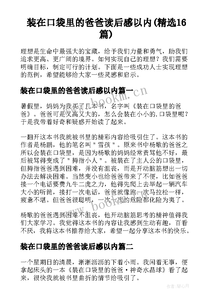 装在口袋里的爸爸读后感以内(精选16篇)