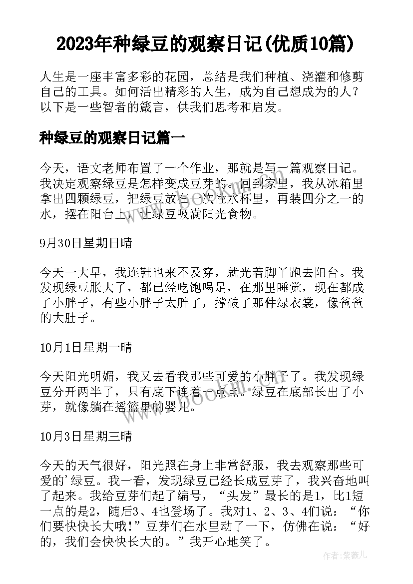 2023年种绿豆的观察日记(优质10篇)