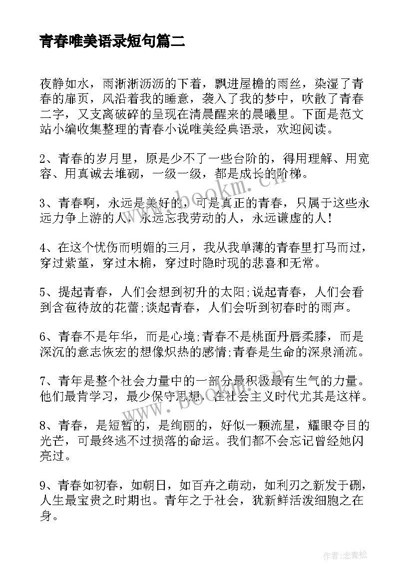 青春唯美语录短句 青春语录经典短句唯美(优秀8篇)