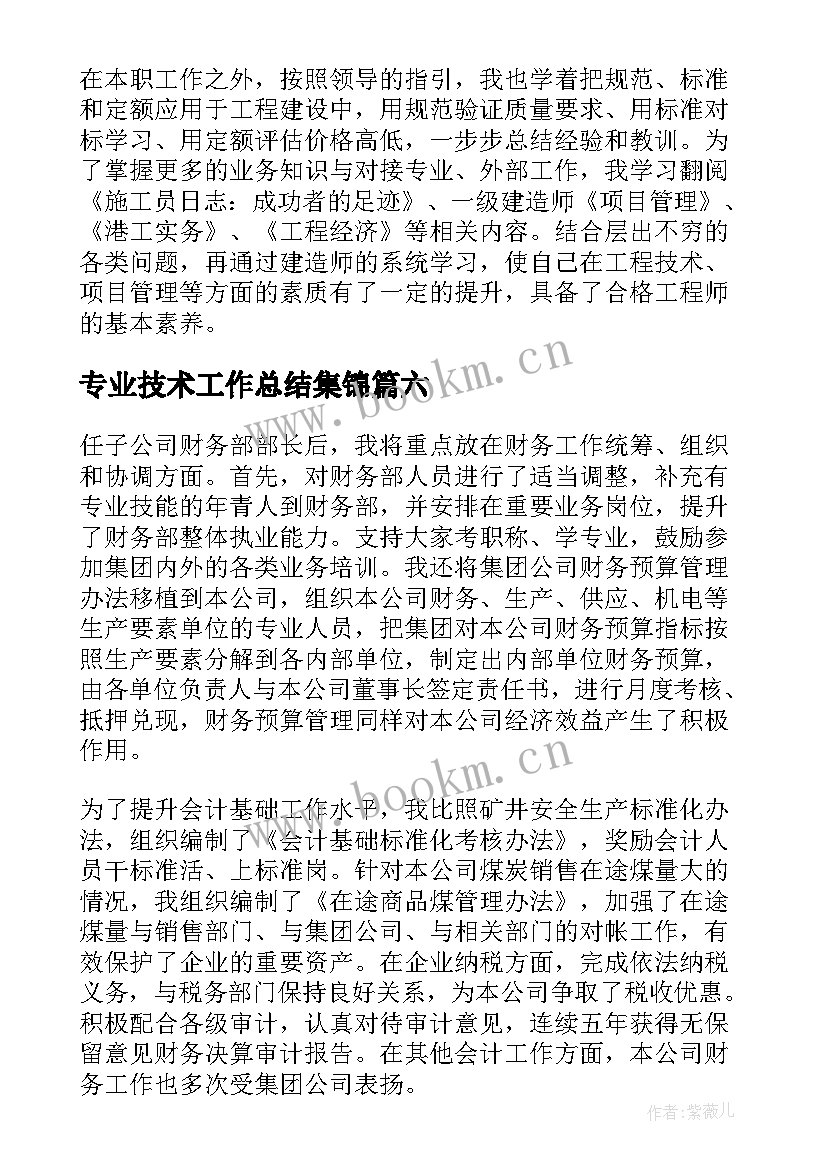 专业技术工作总结集锦(优质8篇)