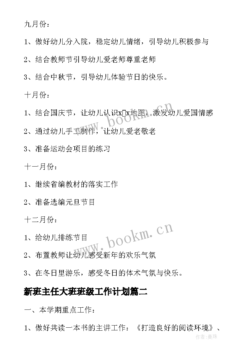 2023年新班主任大班班级工作计划 大班班主任班级工作计划(通用8篇)