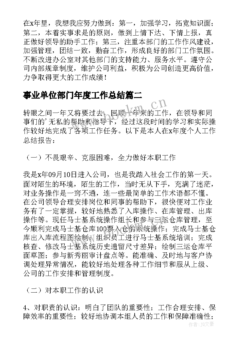 最新事业单位部门年度工作总结 事业单位部门个人年终工作总结(大全8篇)