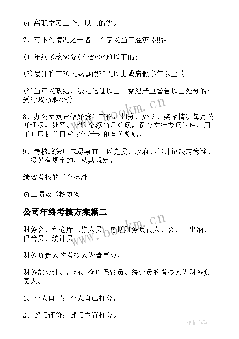 最新公司年终考核方案(优质8篇)