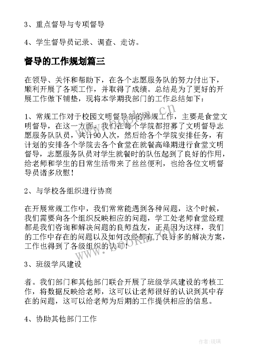 2023年督导的工作规划 督导工作计划(精选10篇)