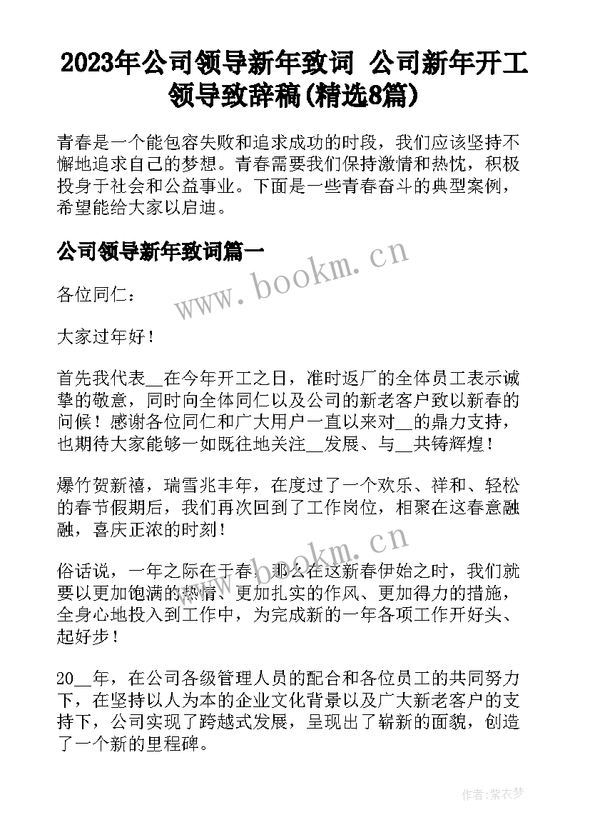 2023年公司领导新年致词 公司新年开工领导致辞稿(精选8篇)