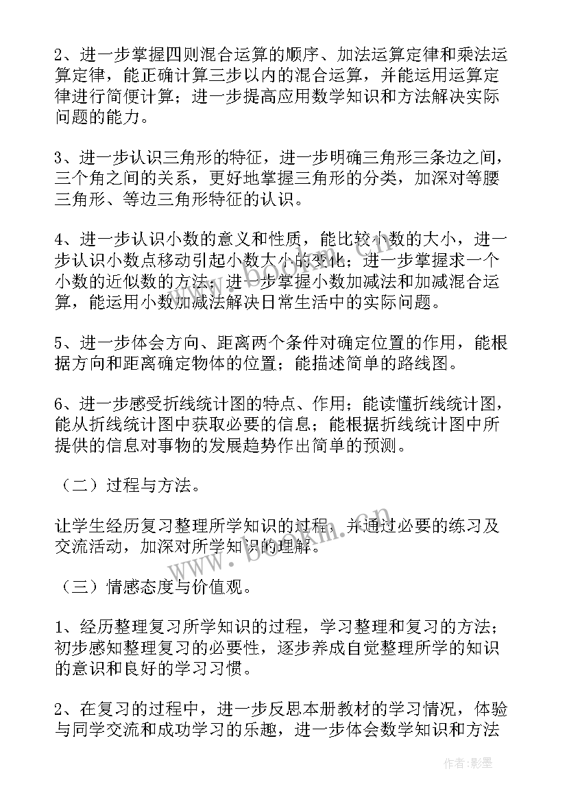 至四年级下学期数学学科教学计划(模板8篇)