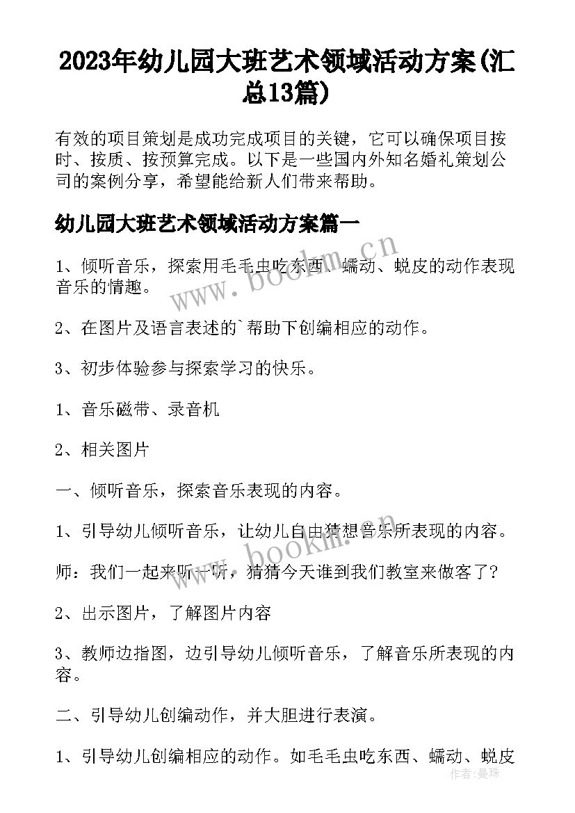 2023年幼儿园大班艺术领域活动方案(汇总13篇)