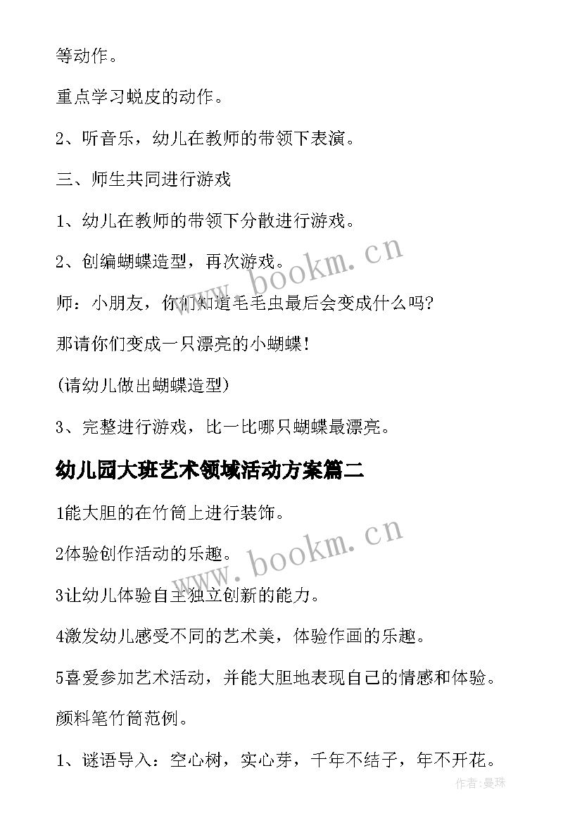 2023年幼儿园大班艺术领域活动方案(汇总13篇)