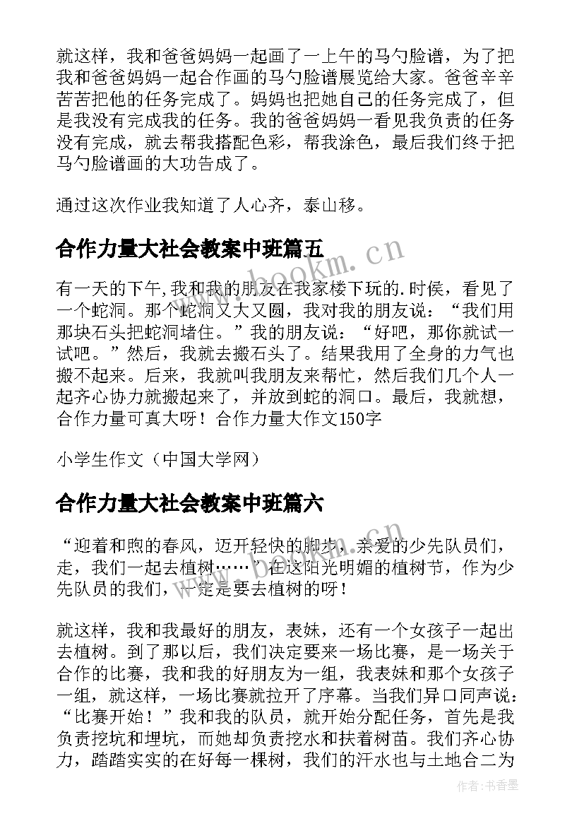 合作力量大社会教案中班(大全8篇)